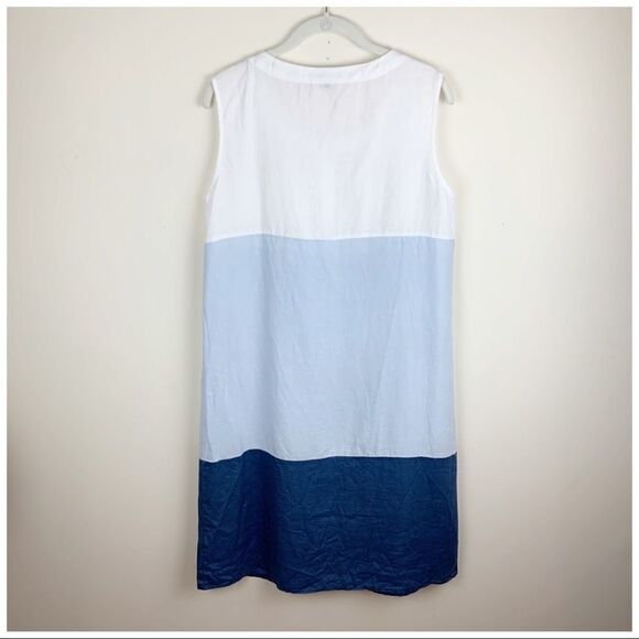 Gordon Smith Blue and White Linen Sleeveless Color-block Sheath Dress Sz 10 - Picture 2 of 15